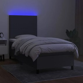 Letto a molle materasso e led grigio scuro 90x190 cm in tessuto