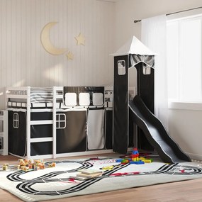 Letto A Castello Con Scivolo E Tende Bianco E Nero 90x200 Cm /