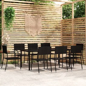 Set mobili da pranzo da giardino 9 pz nero