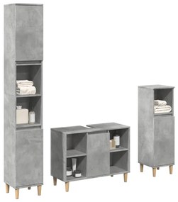 Set Mobili Da Bagno 3 Pz Grigio Cemento İn Legno Multistrato /