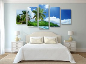 Quadri 5 pezzi – Spiaggia meravigliosa sull'isola di Seychelles