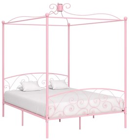 Letto a Baldacchino Rosa in Metallo 160x200 cm