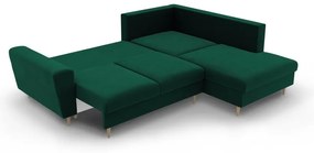 Divano angolare verde allungabile e con contenitore (con penisola a destra/a L) con rivestimento in velluto Kyoto – Cosmopolitan Design