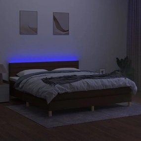 Letto a molle materasso e led marrone scuro 160x200 cm tessuto