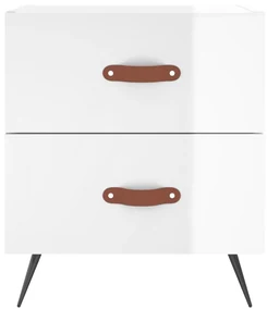 Comodino bianco lucido 40x35x47,5 cm in legno multistrato