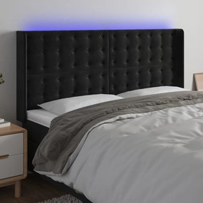 Testiera A Led Nera 183x16x118/128 Cm İn Velluto /
