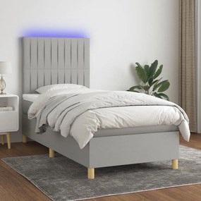 Letto A Molle Materasso E Led Grigio Chiaro 100x200 Cm Tessuto /