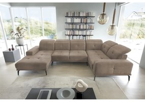 Divano angolare marrone chiaro (con penisola a destra/a U) e rivestimento in velluto Neviro – ELTAP