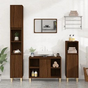 Set Mobili Da Bagno 3 Pz Rovere Marrone İn Legno Multistrato /
