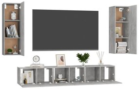 Set porta tv 5 pz grigio cemento in truciolato