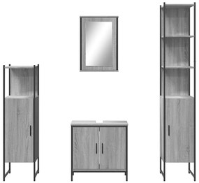 Set mobili da bagno 4 pz grigio sonoma in legno multistrato