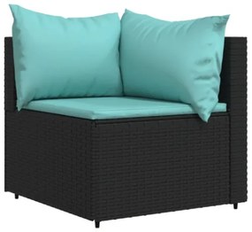 Divano Angolare da Giardino con Cuscini in Polyrattan Nero