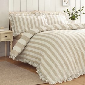 Set copripiumino e federa beige per letto matrimoniale 3 pezzi 200x200 cm Seersucker Frill Stripe – Catherine Lansfield