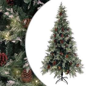 Albero Di Natale Con Luci E Pigne Verde E Bianco 225cm Pvc E Pe /