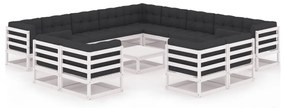 Set divani da giardino 14 pz cuscini bianchi massello di pino