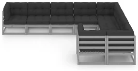 Set divani da giardino 9 pz grigio cuscini massello di pino