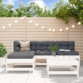 Set divani da giardino 5pz con cuscini in legno massello bianco