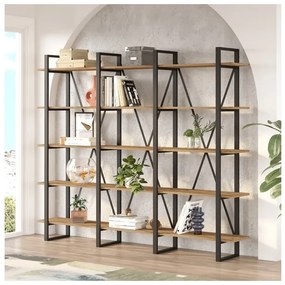 Libreria A Parete Stile Industrial 220x34x180 Cm 5 Ripiani Milano Rovere