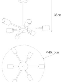 Zuma Line A8100-6 - Lampadario a sospensione con supporto rigido MANDI 6xE27/40W/230V nero/oro
