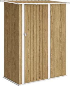 Capanno Porta Attrezzi 142x86x189 cm con Tetto Inclinato e Porta Bloccabile in Metallo color Legno...