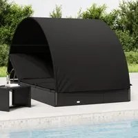 Lettino Doppio Tetto Rotondo Nero 211x112x140 cm in Polyrattan 319656