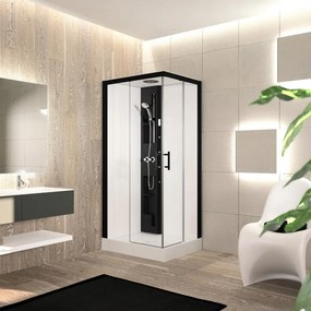 Cabina doccia idromassaggio rettangolare PERLA sx 100 x 80 cm con Sistema Bluetooth e miscelatore meccanico nero e bianco