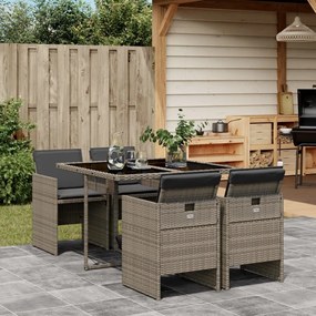 Set da pranzo da giardino 5 pz con cuscini in polyrattan grigio