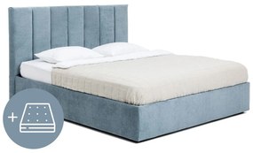Letto matrimoniale imbottito blu con contenitore, materasso e rete inclusi 160x200 cm Thessa Bold Line – Bonami Selection