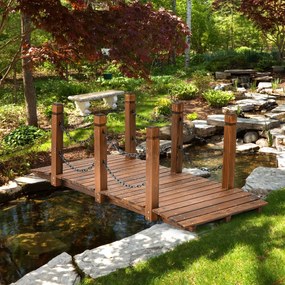 Costway Ponte di legno ad arco con ringhiera con catene, Ponte decorativo per ruscello fattoria cortile giardino Naturale