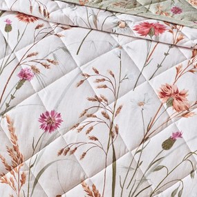 Copriletto verde e beige in cotone con rivestimento trapuntato 200x220 cm Grasmere Floral – Catherine Lansfield