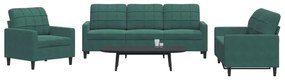 Set Di Divani 3 Pz Con Cuscini Verde Scuro İn Velluto /