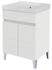 Lavatoio a Terra 60x46,8 Due Ante Con Vasca Feridras "Alba" Bianco Frassinato