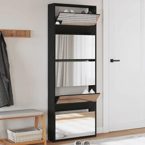 Scarpiera Con Specchio A 5 Livelli Nera 63x17x169,5 Cm /