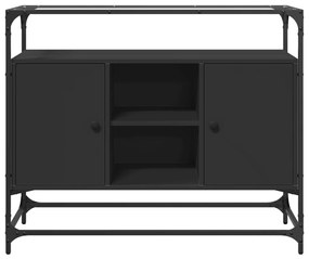 Credenza con piano in vetro nero 98x35x81cm legno multistrato