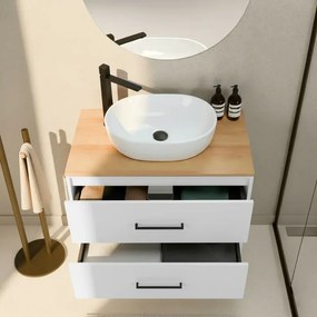 Mobile bagno sospeso 80cm bianco opaco con due cassetti e specchio Brik