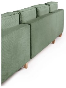 Divano angolare in verde chiaro allungabile (con penisola a destra/a forma di "U") con rivestimento in velluto a coste Tori – Bonami Selection