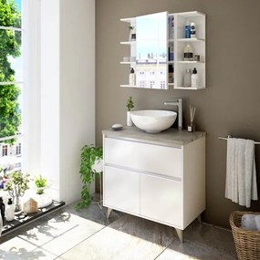 Specchiera Da Bagno 40 Cm 1 Anta Con Ripiani Modulare Bianco Lucido