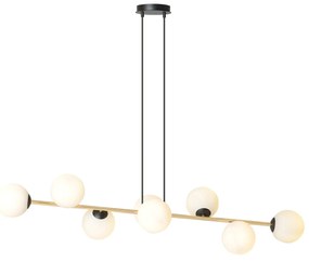 Sospensione Contemporanea Rhiannon 8 Luci In Acciaio Oro E Sfere In Vetro Bianco