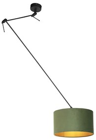 Lampada a sospensione nera con paralume in velluto verde con oro 35 cm - Blitz