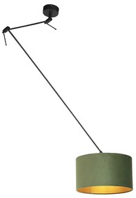 Lampada a sospensione paralume in velluto verde / oro 35cm - BLITZ I zwart