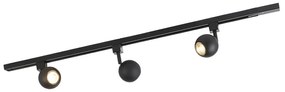 Sistema di illuminazione a binario moderno con 3 faretti neri monofase - Iconic Gissi