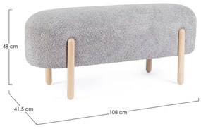 Panca DAYLA in tessuto effetto bouclé grigio chiaro e gambe in legno rubberwood