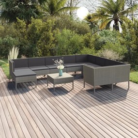 Set divani da giardino 11 pz con cuscini in polyrattan grigio