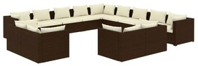 Set Divani da Giardino 13 pz con Cuscini in Polyrattan Marrone