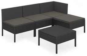 Set divani da giardino 5 pz con cuscini in polyrattan nero