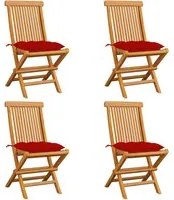 Sedie da Giardino con Cuscini Rossi 4 pz Massello di Teak cod mxl 45205