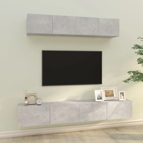 Set Di Mobili Porta Tv 4 Pz Grigio Cemento İn Legno Multistrato /