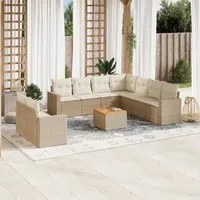 Set Divano da Giardino 10 pz con Cuscini Beige in Polyrattan 3224189