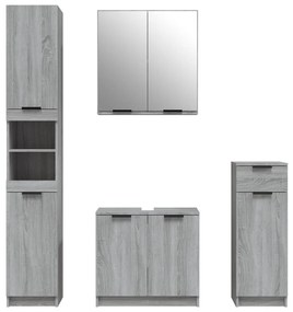 Set mobili da bagno 4 pz grigio sonoma in legno multistrato