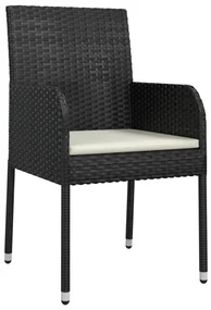 Set da pranzo da giardino 5 pz nero con cuscini in polyrattan